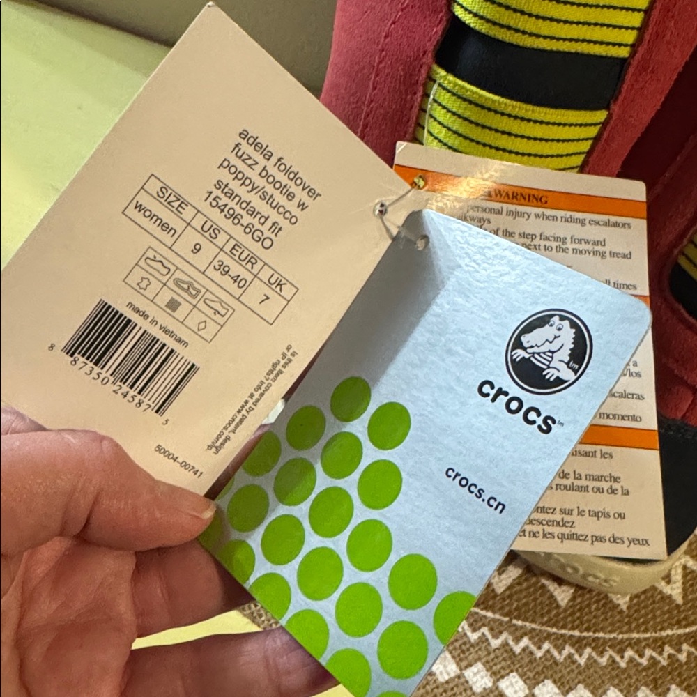 New Crocs Adela Foldover Fuzz Bootie w/poppy stucco standard fit Winter Boots - Picture 4 of 16